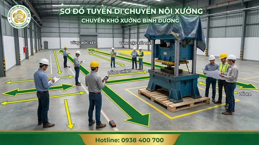 Sơ đồ tuyến di chuyển nội xưởng khi chuyển kho xưởng Bình Dương