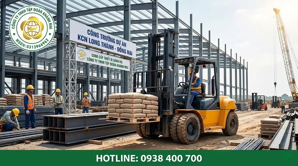 Xe nâng hàng tại công trường Đồng Nai
