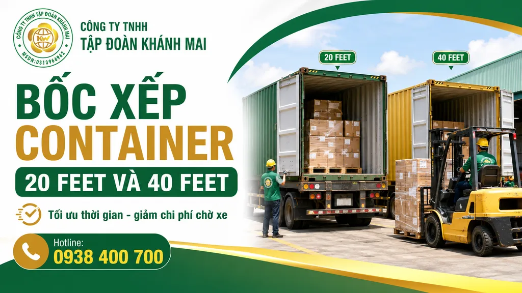Bốc xếp container 20 feet và 40 feet tại kho hàng