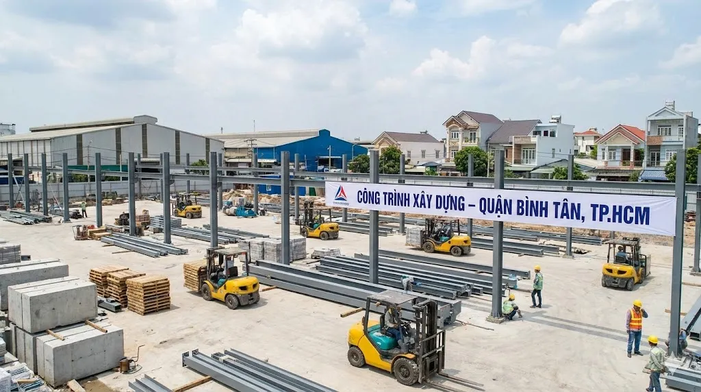 Công trình sử dụng xe nâng tại quận Bình Tân