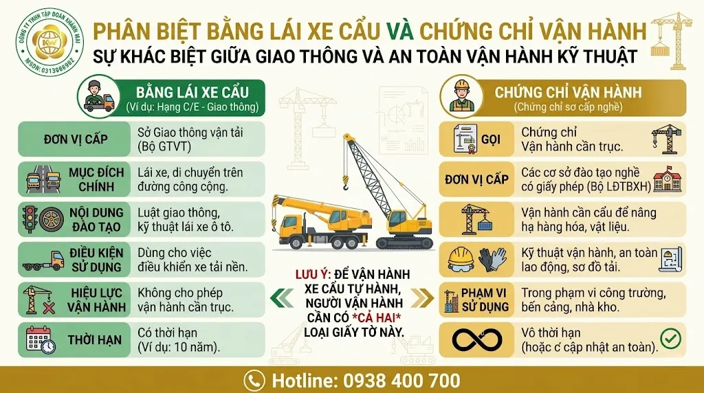 Phân biệt bằng lái xe cẩu và hồ sơ vận hành cần cẩu