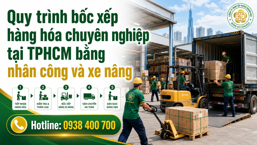 Quy trình bốc xếp hàng hóa chuyên nghiệp tại TPHCM bằng nhân công và xe nâng