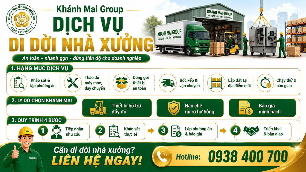 Dịch vụ di dời nhà xưởng chuyên nghiệp tại Khánh Mai Group