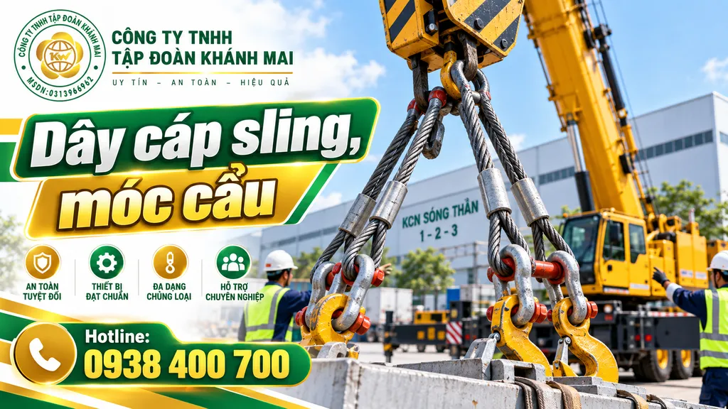 Dây cáp sling và móc cẩu nâng hạ hàng tại KCN Sóng Thần
