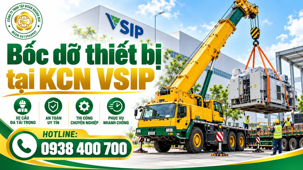 Xe cẩu bốc dỡ thiết bị công nghiệp tại KCN VSIP
