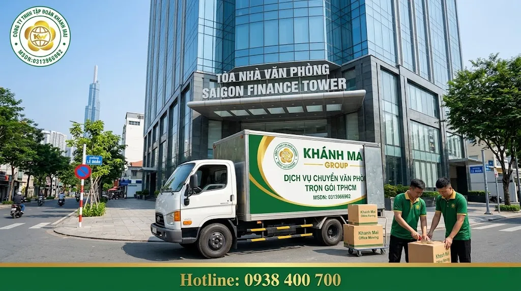Xe tải vận chuyển nội thất và thiết bị văn phòng đến địa điểm mới
