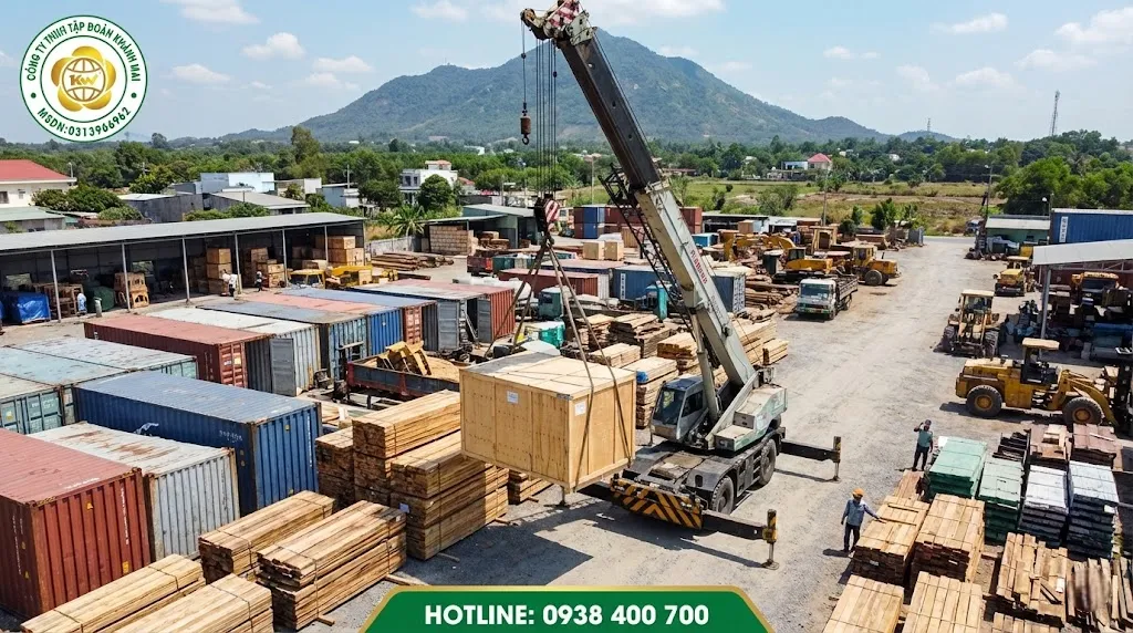 Xe cẩu n&acirc;ng hạ m&aacute;y m&oacute;c trong nh&agrave; xưởng tại T&acirc;y Ninh