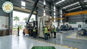 Đưa m&aacute;y c&ocirc;ng nghiệp v&agrave;o vị tr&iacute; lắp đặt trong xưởng tại T&acirc;y Ninh