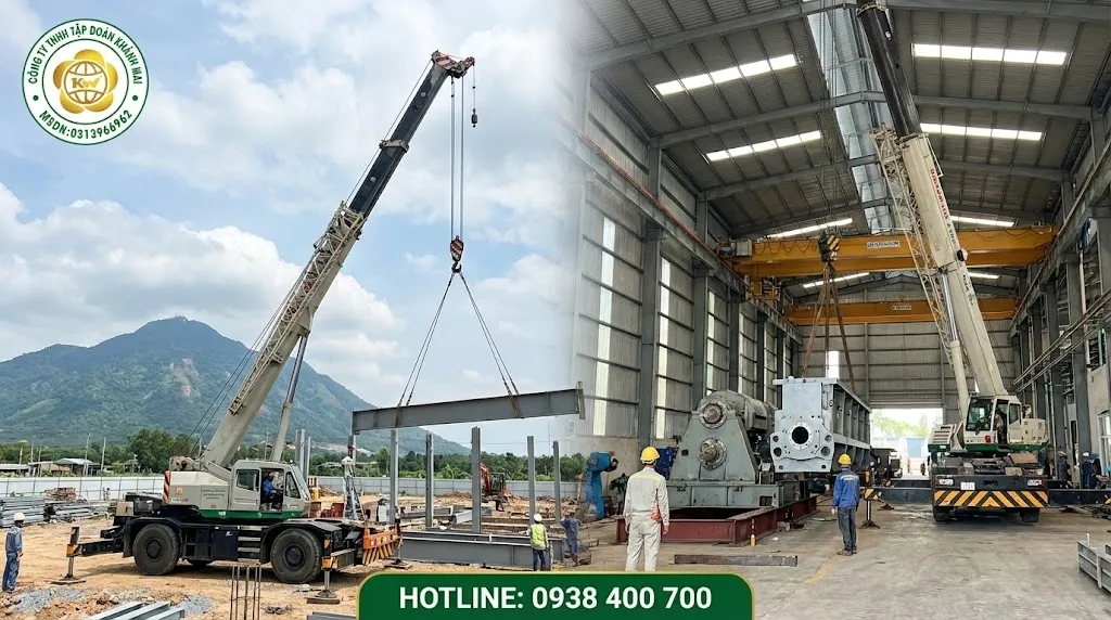 Xe cẩu làm việc tại công trình và khu xưởng ở Tây Ninh