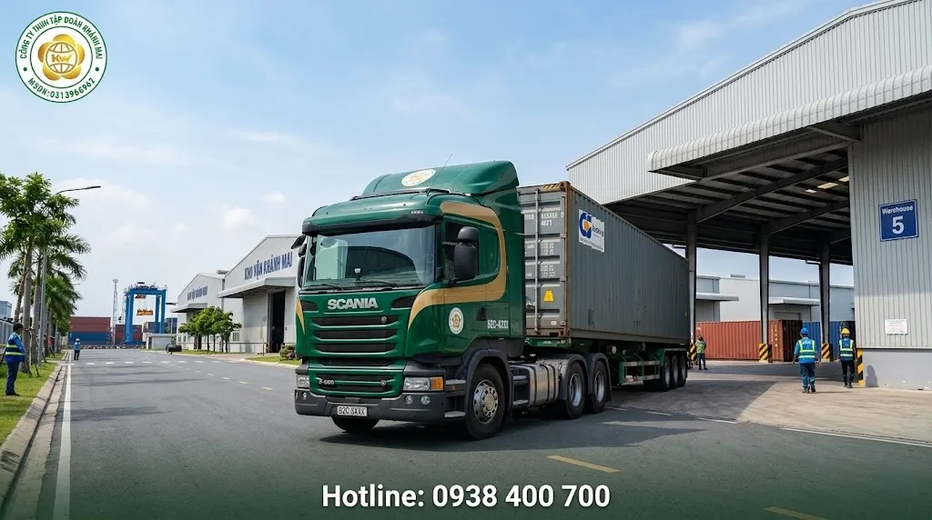 Xe đầu kéo container hoạt động tại khu công nghiệp ở Long An