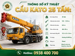 Thông số kỹ thuật cẩu Kato 25 tấn dùng trong nâng hạ máy móc công nghiệp