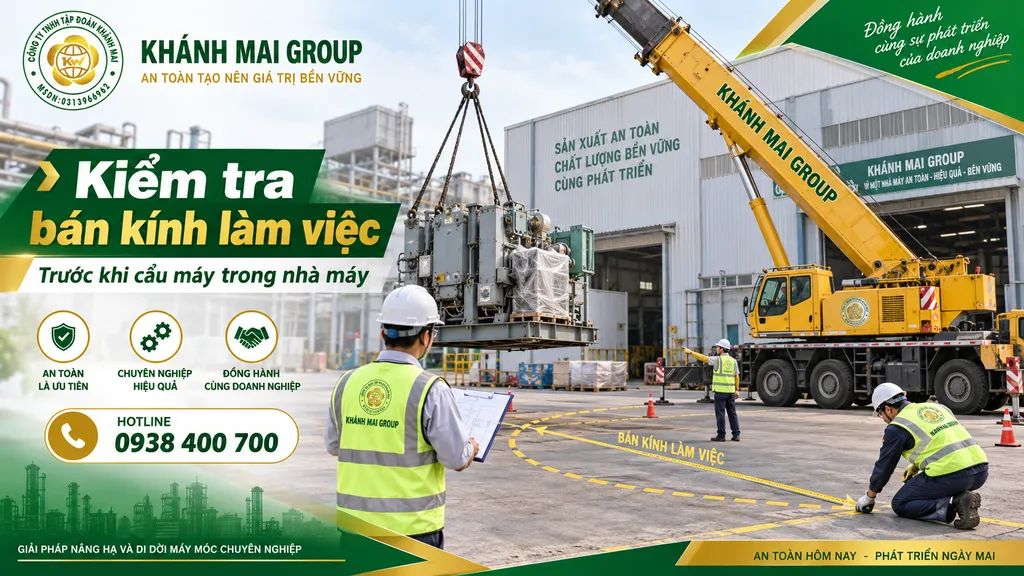 Kiểm tra bán kính làm việc trước khi cẩu máy trong nhà máy