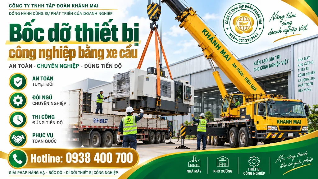Bốc dỡ thiết bị công nghiệp bằng xe cẩu