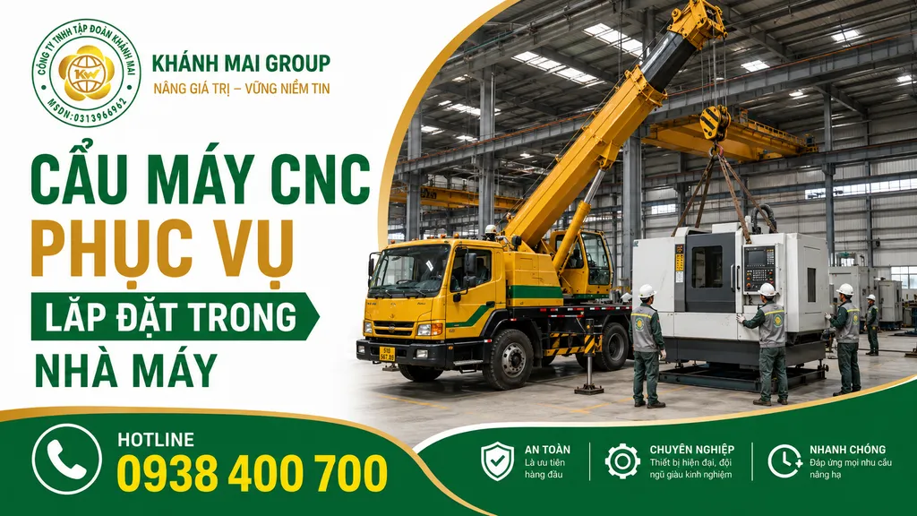 Cẩu máy CNC phục vụ lắp đặt trong nhà máy