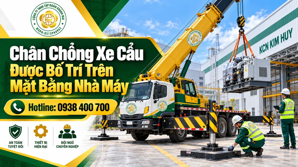 Chân chống xe cẩu được bố trí trên mặt bằng nhà máy