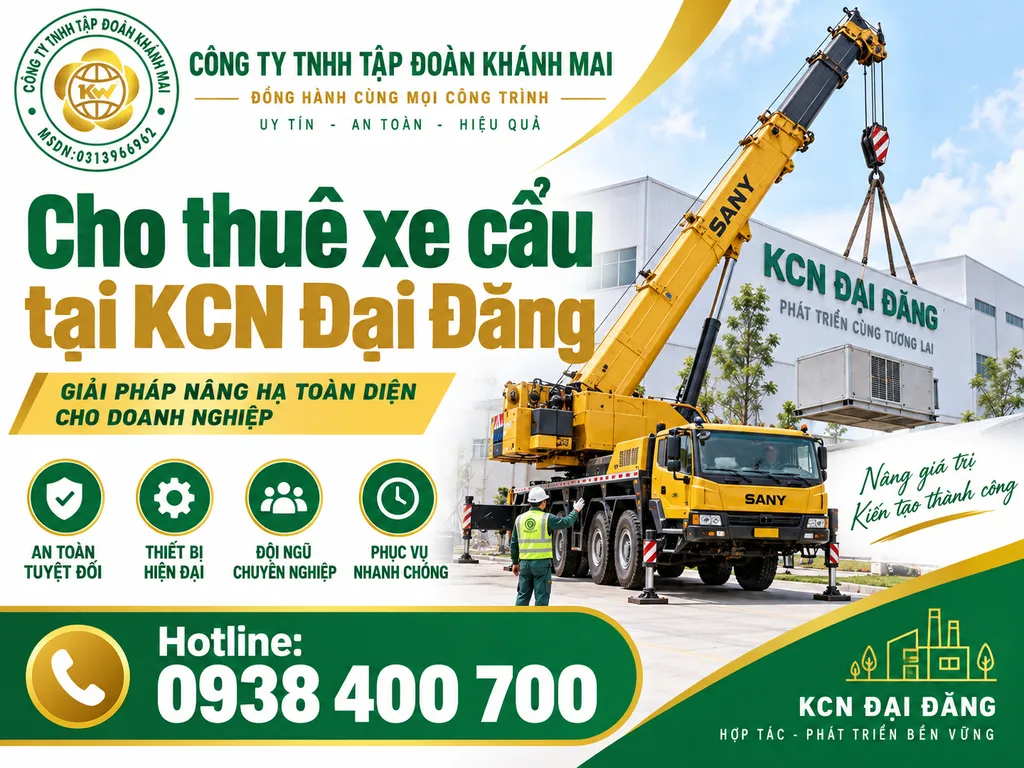 Cho thuê xe cẩu tại KCN Đại Đăng phục vụ nhà máy