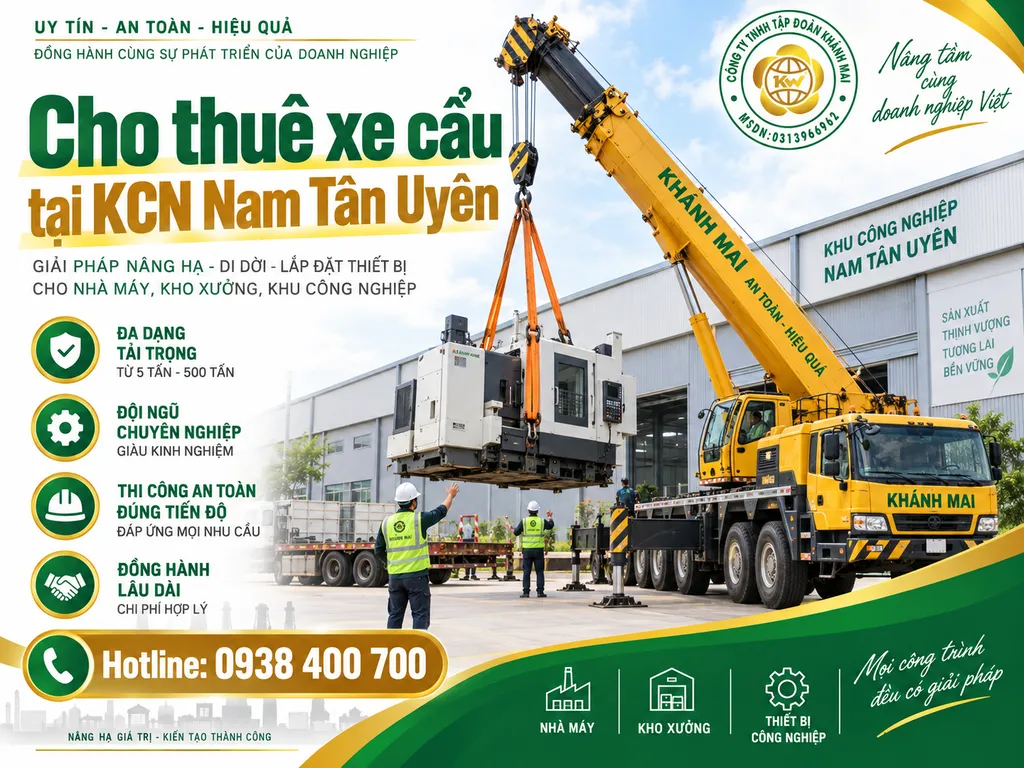 Cho thuê xe cẩu tại KCN Nam Tân Uyên cho nhà máy