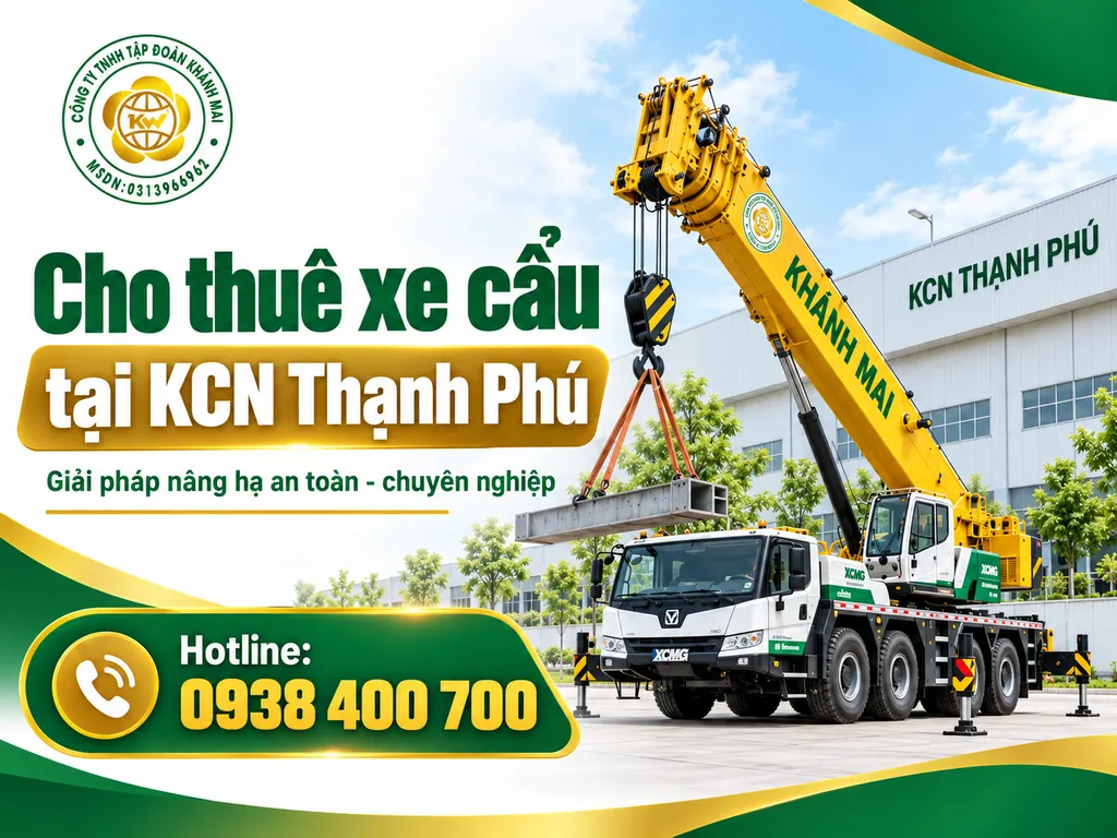 Xe cẩu phục vụ nâng hạ máy móc tại KCN Thạnh Phú