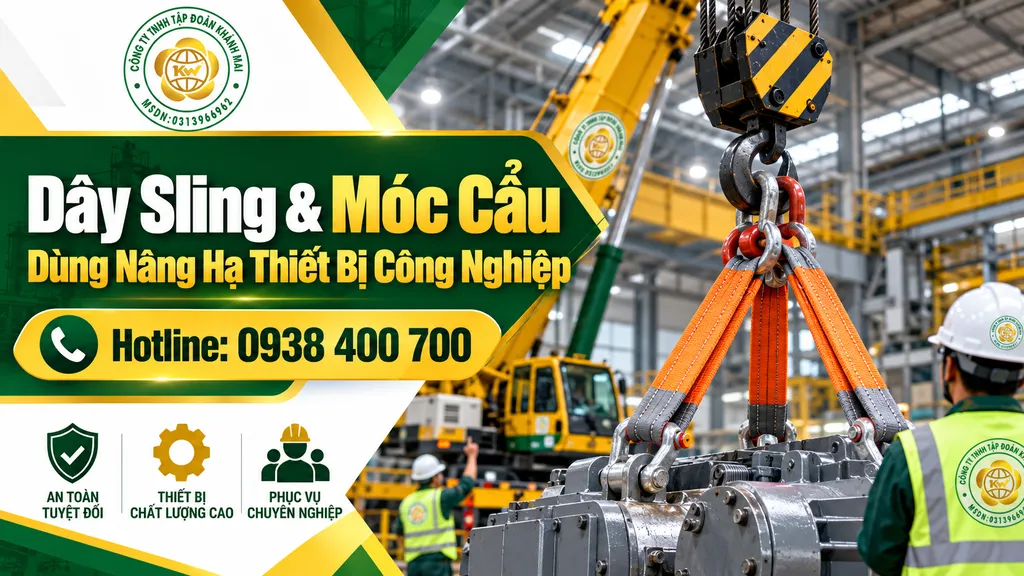 Dây sling và móc cẩu dùng nâng hạ thiết bị công nghiệp