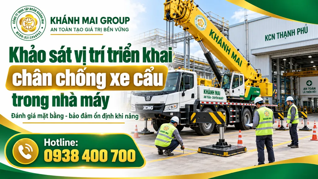 Khảo sát vị trí triển khai chân chống xe cẩu trong nhà máy