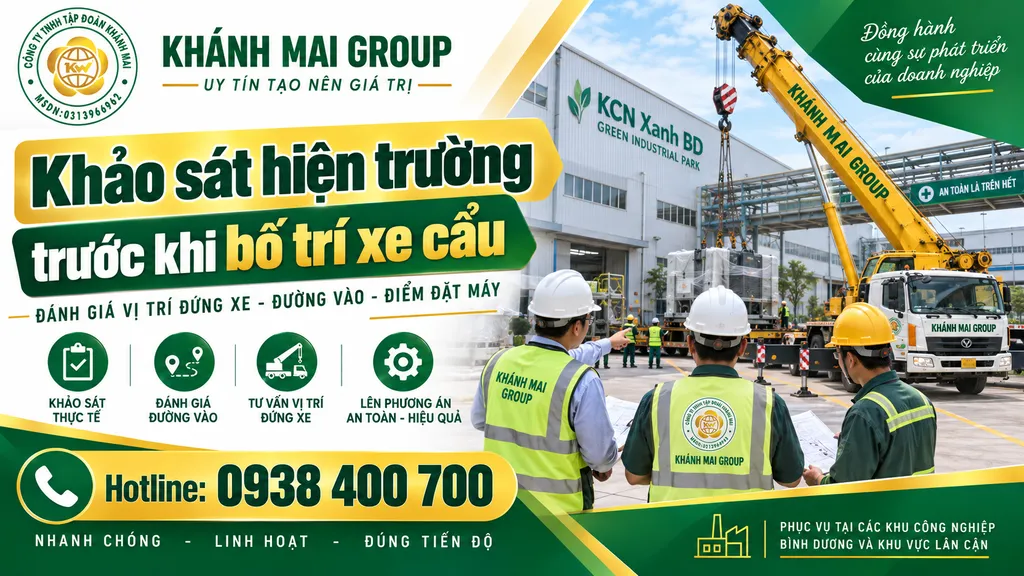 Khảo sát hiện trường trước khi bố trí xe cẩu trong nhà máy