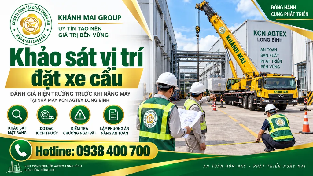 Khảo sát vị trí đặt xe cẩu trước khi nâng máy tại nhà máy