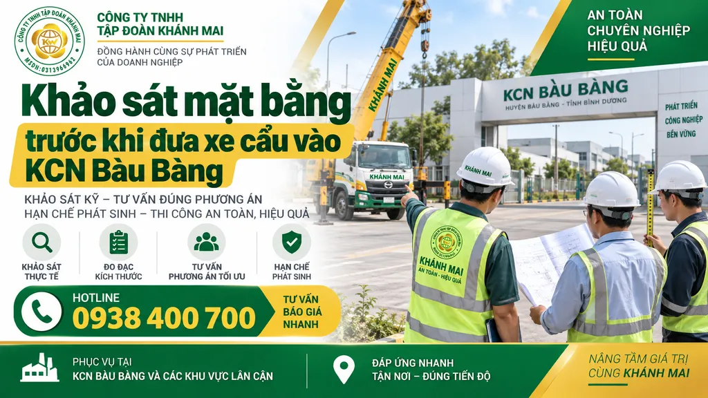 Khảo sát mặt bằng trước khi đưa xe cẩu vào KCN Bàu Bàng