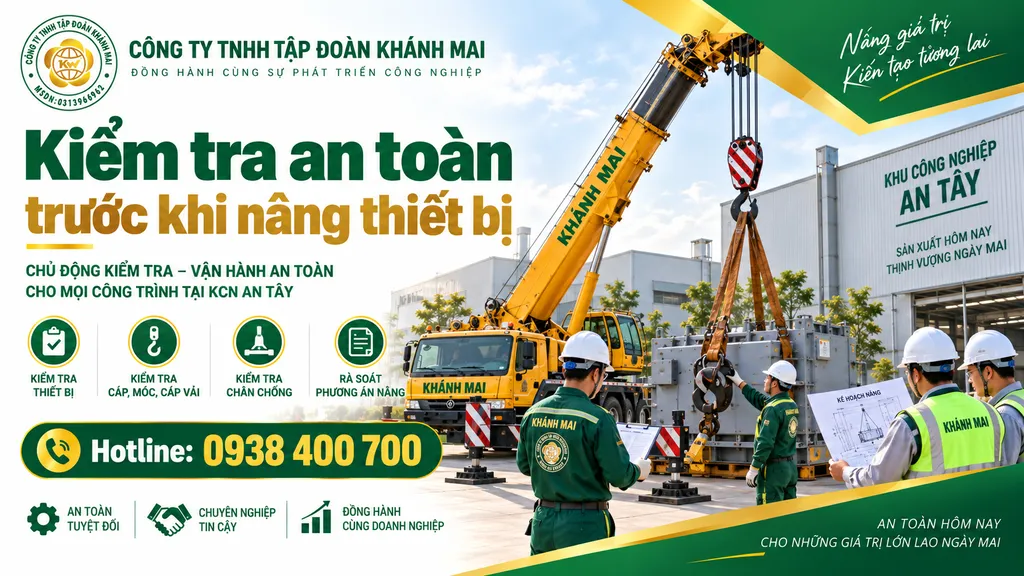 Kiểm tra an toàn xe cẩu trước khi nâng thiết bị tại KCN An Tây