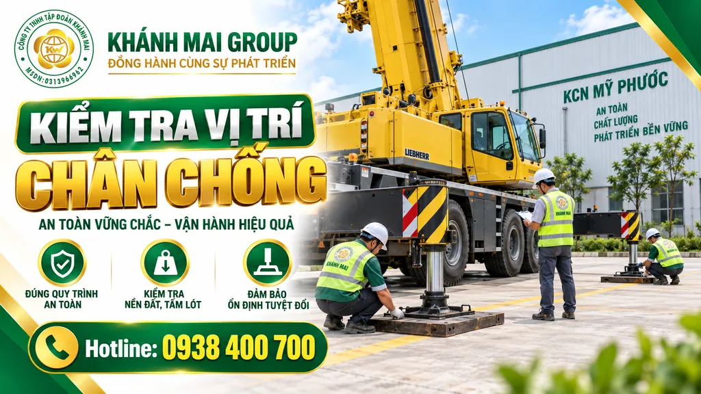 Kiểm tra vị trí chân chống xe cẩu trong nhà máy tại Mỹ Phước
