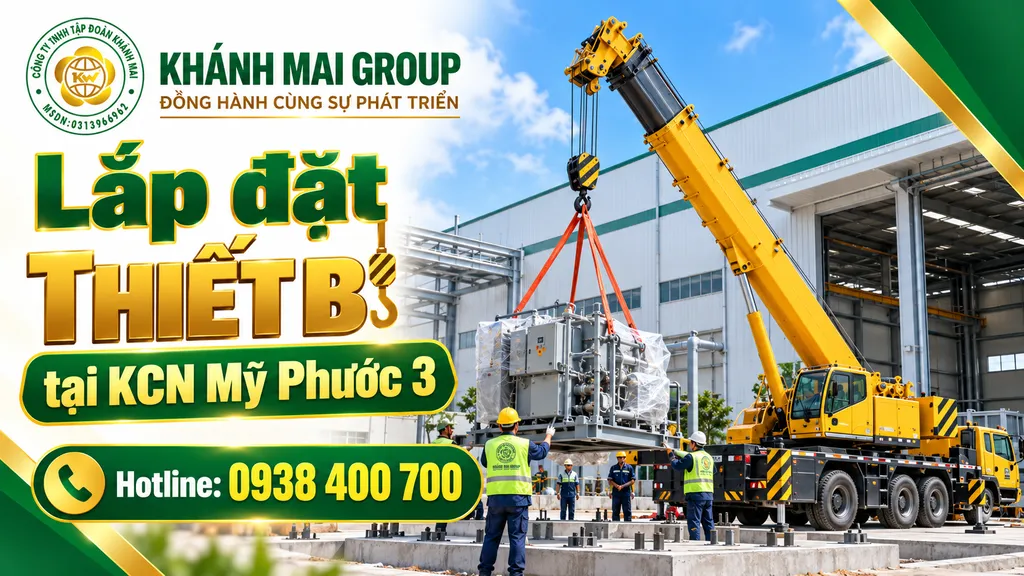Xe cẩu lắp đặt thiết bị công nghiệp tại KCN Mỹ Phước 3