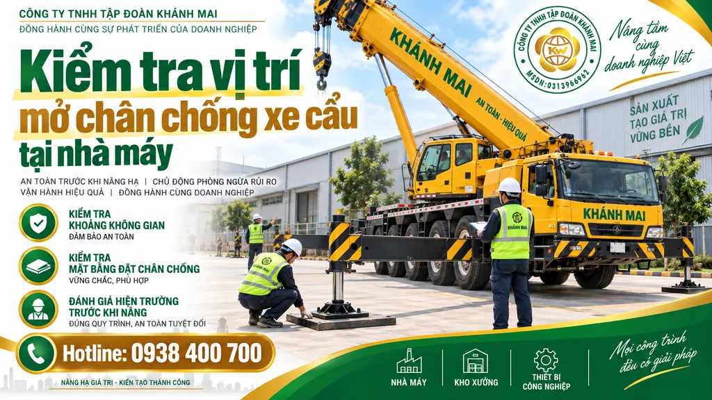 Kiểm tra vị trí mở chân chống xe cẩu tại nhà máy