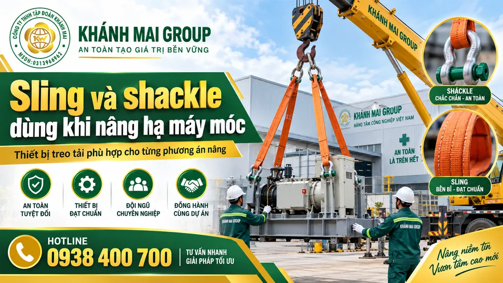 Sling và shackle dùng khi nâng hạ máy móc