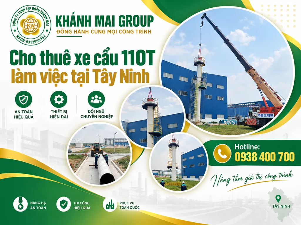 Cho thuê xe cẩu 110T làm việc tại Tây Ninh