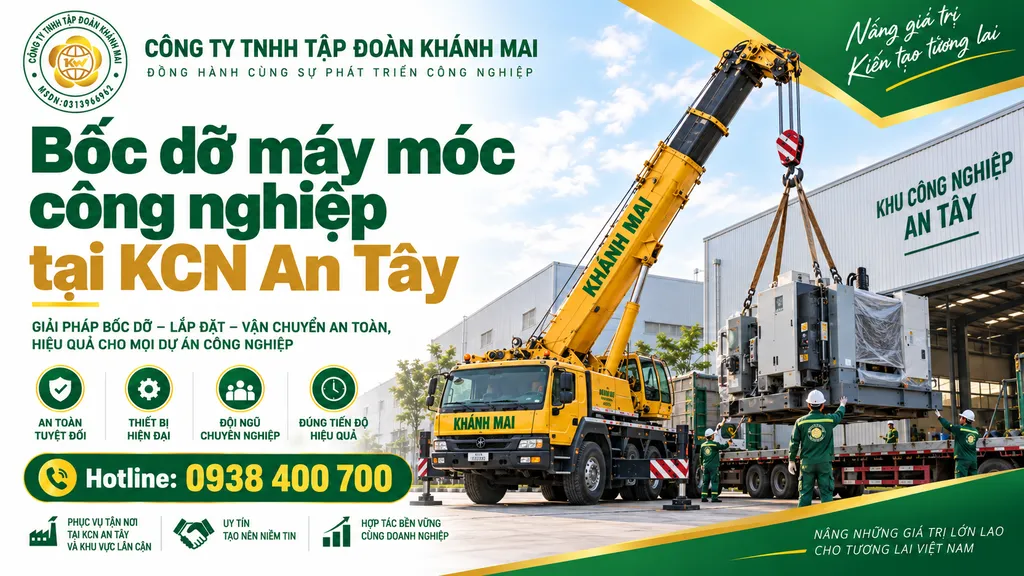 Xe cẩu bốc dỡ máy móc công nghiệp tại KCN An Tây