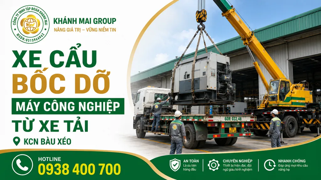 Xe cẩu bốc dỡ máy công nghiệp từ xe tải