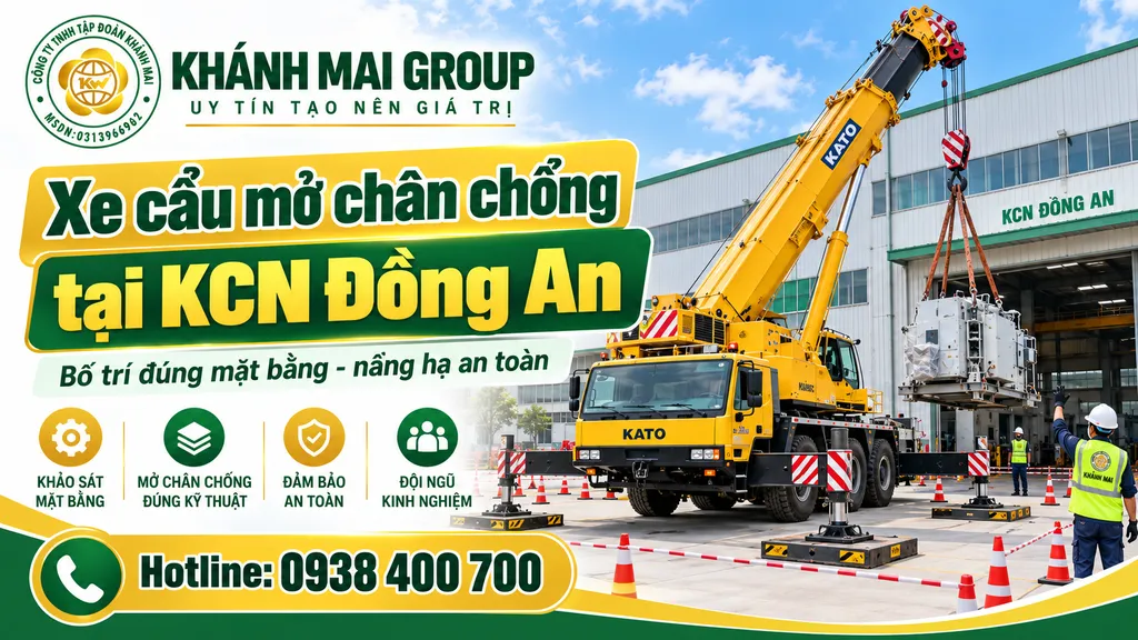 Xe cẩu mở chân chống tại KCN Đồng An