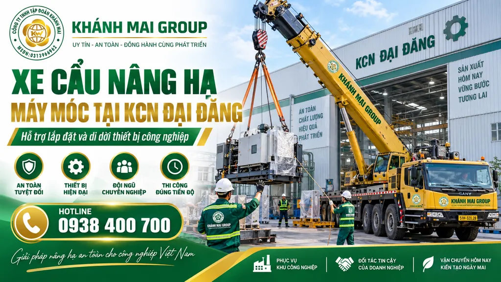 Xe cẩu nâng hạ máy móc tại KCN Đại Đăng