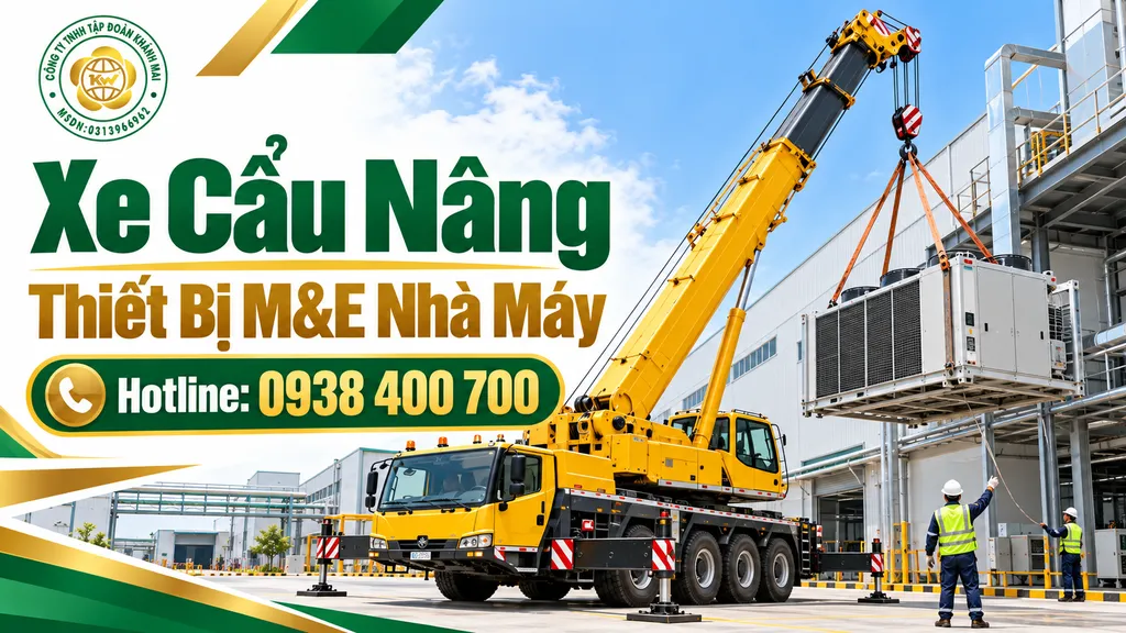 xe cẩu nâng thiết bị M&E trong nhà máy