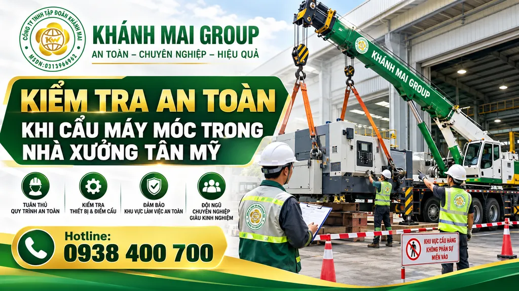 Kiểm tra an toàn khi cẩu máy móc trong nhà xưởng Tân Mỹ