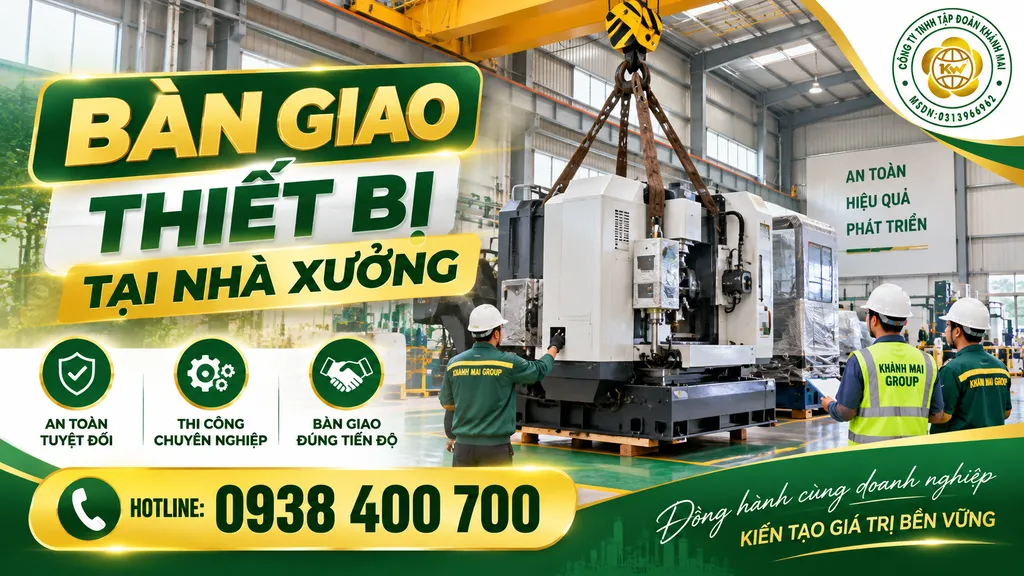 Hoàn tất nâng hạ và bàn giao thiết bị cơ khí tại vị trí lắp đặt trong nhà xưởng