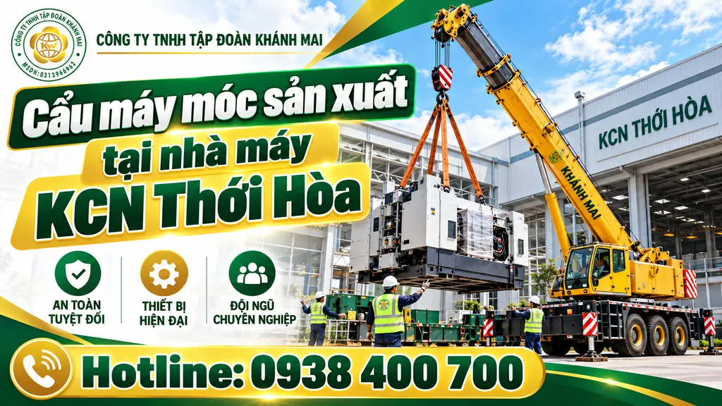 Cẩu máy móc sản xuất tại nhà máy KCN Thới Hòa