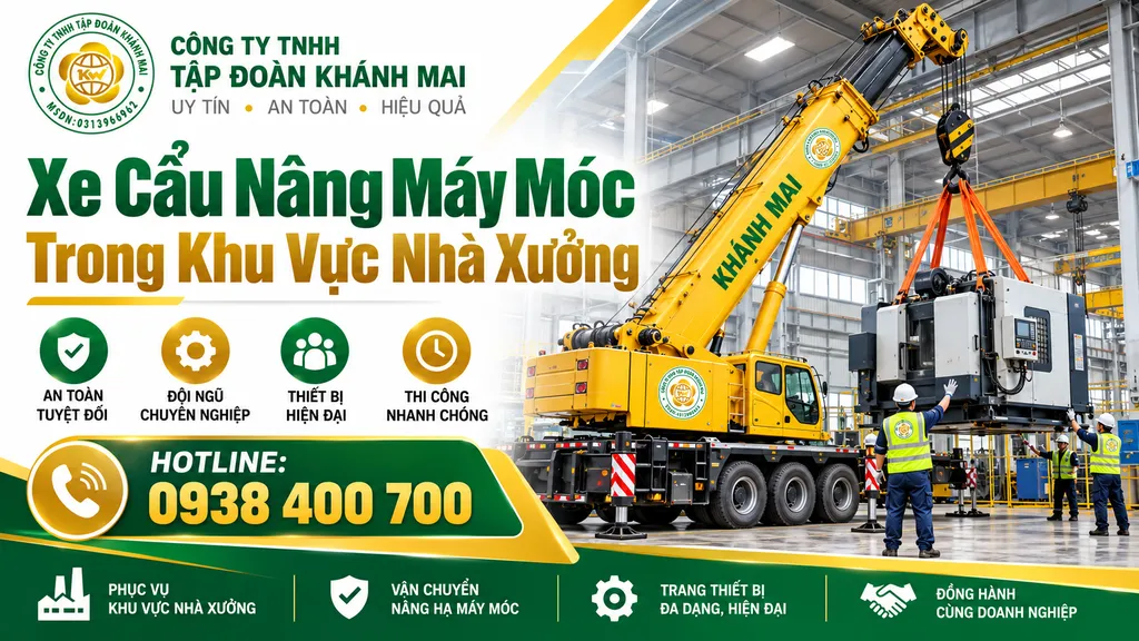 Xe cẩu nâng máy móc trong khu vực nhà xưởng