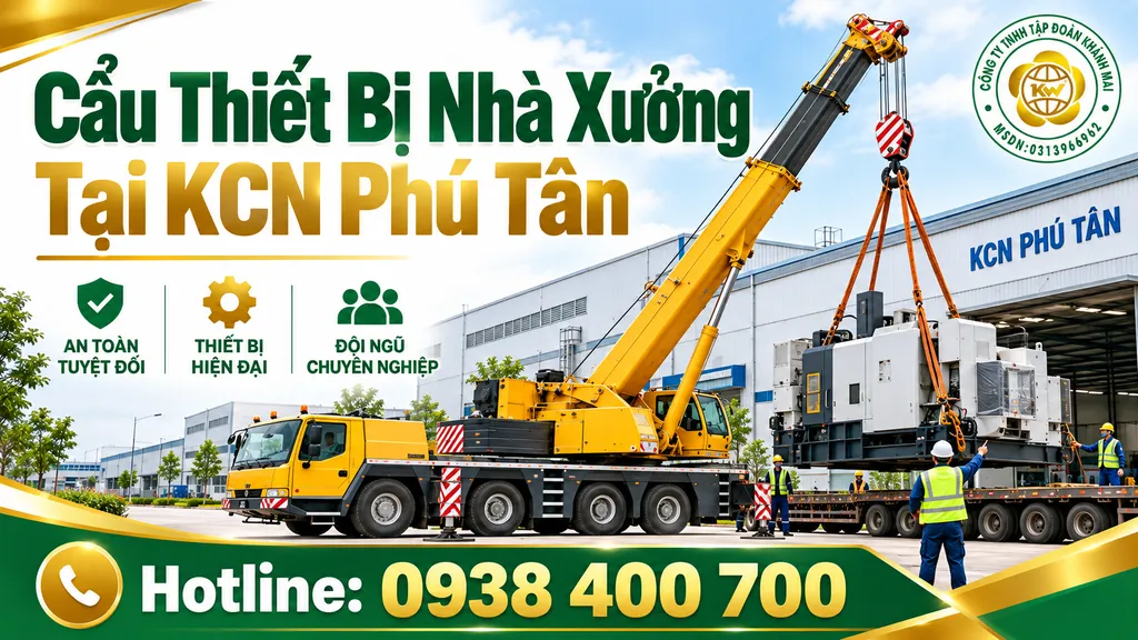 Cẩu thiết bị nhà xưởng tại KCN Phú Tân