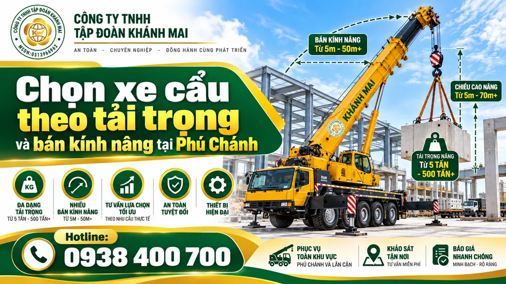 Chọn xe cẩu theo tải trọng và bán kính nâng tại Phú Chánh