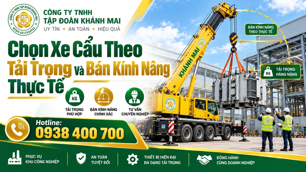 Chọn xe cẩu theo tải trọng và bán kính nâng thực tế