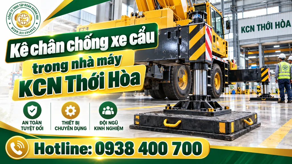Kê chân chống xe cẩu trong nhà máy KCN Thới Hòa