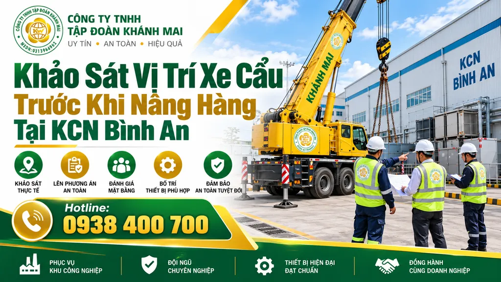 Khảo sát vị trí xe cẩu trước khi nâng hàng tại KCN Bình An