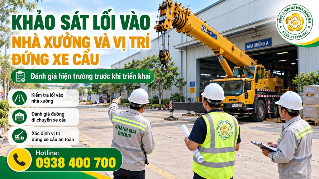 Khảo sát lối vào nhà xưởng và vị trí đứng xe cẩu