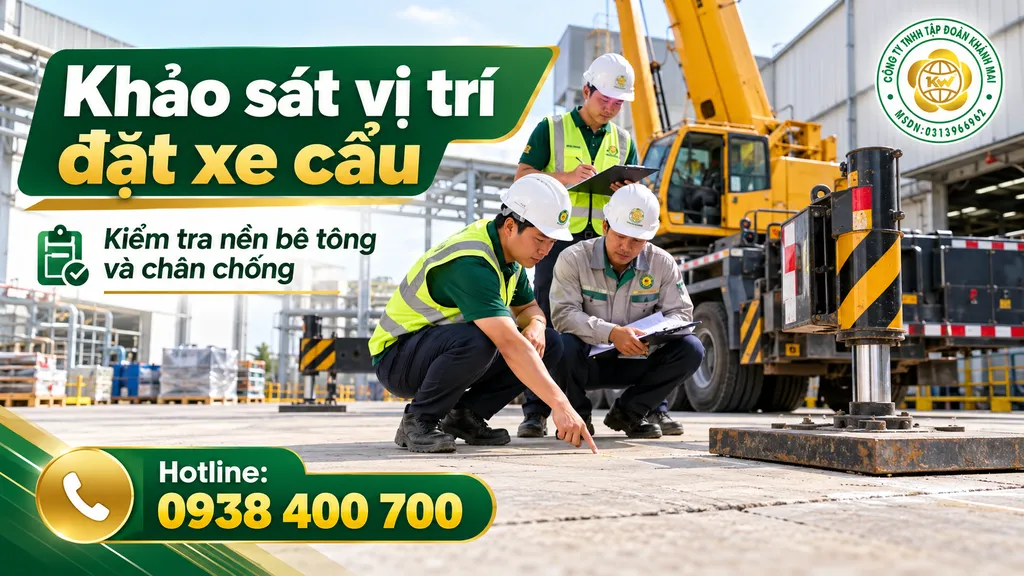Khảo sát nền bê tông và vị trí mở chân chống xe cẩu trong nhà máy