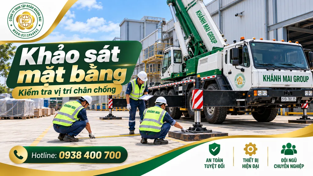 Kiểm tra mặt bằng và vị trí chân chống trước khi cẩu máy